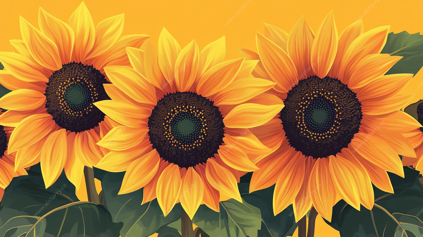 三朵向日葵绽放画面