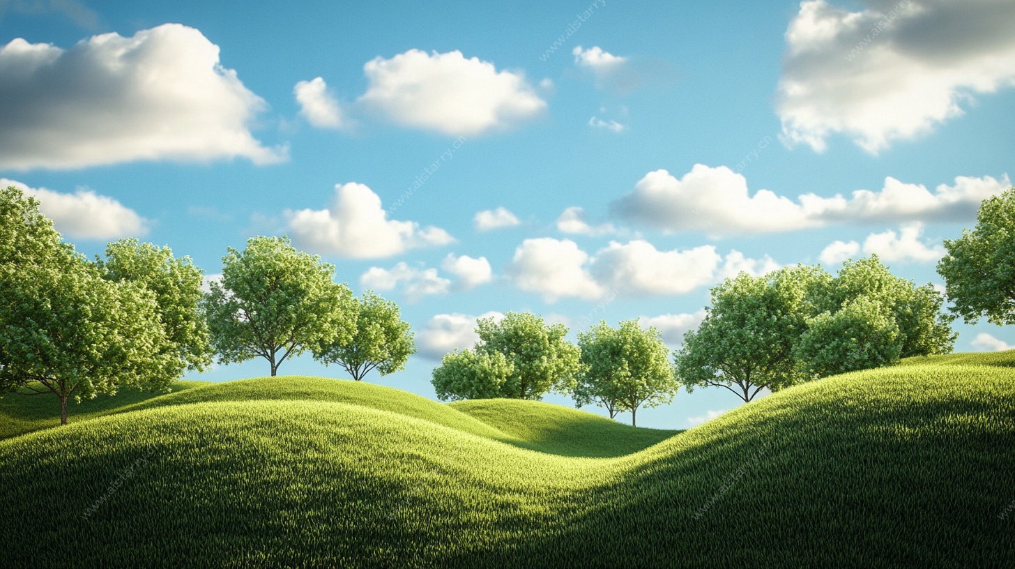 翠绿山丘上的清新树景