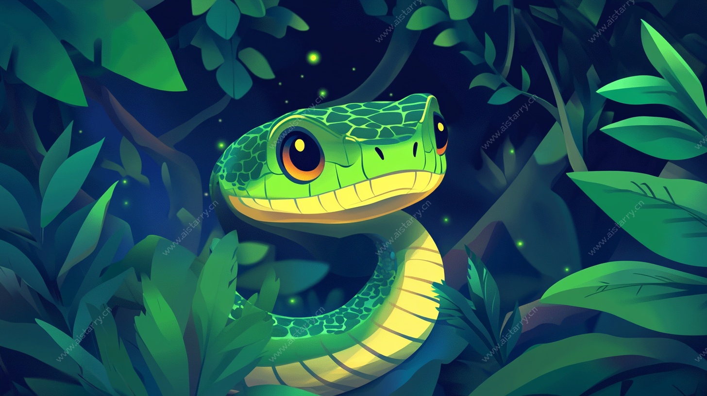 丛林中的绿蛇插画