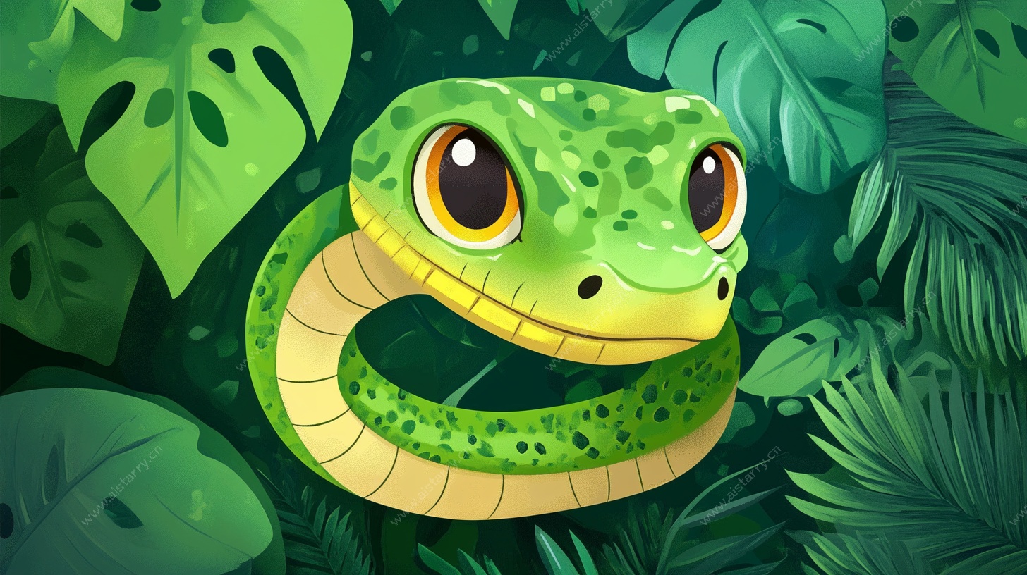 丛林中的可爱绿蛇