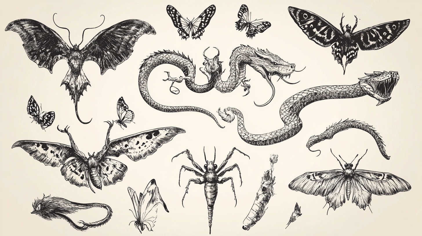 复古风昆虫蛇类插画集