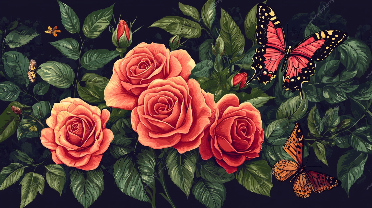 玫瑰丛中蝶舞图