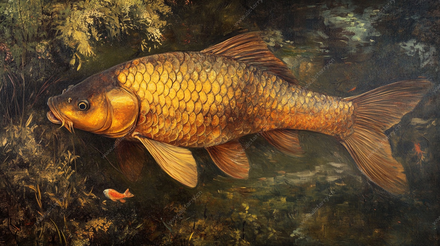 金色鲤鱼水中悠游图景