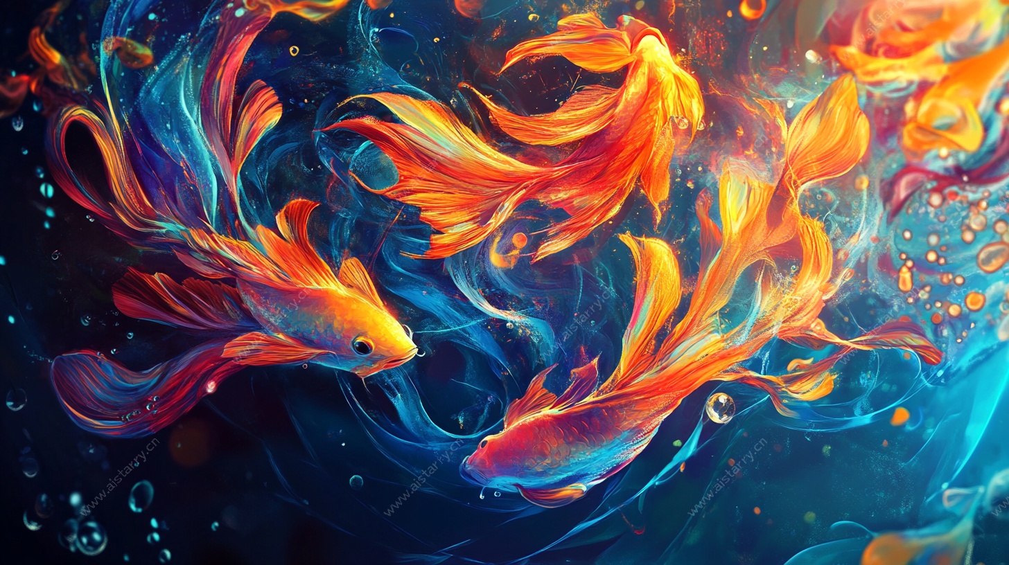 梦幻游动的多彩金鱼