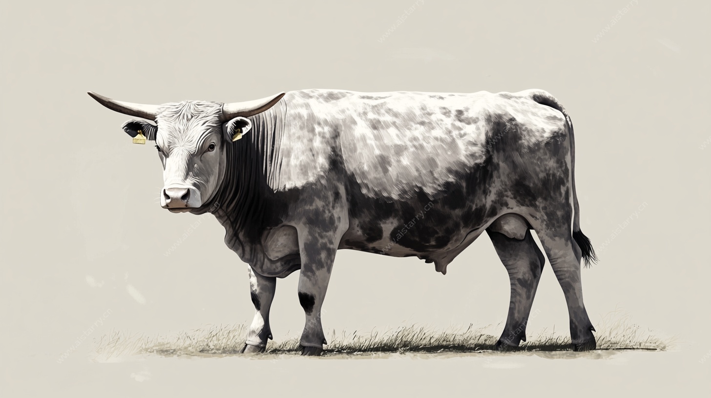 黑白风格站立公牛画像