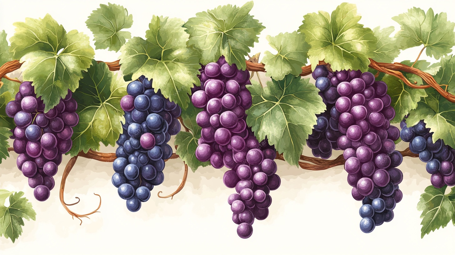 紫葡萄藤叶插画