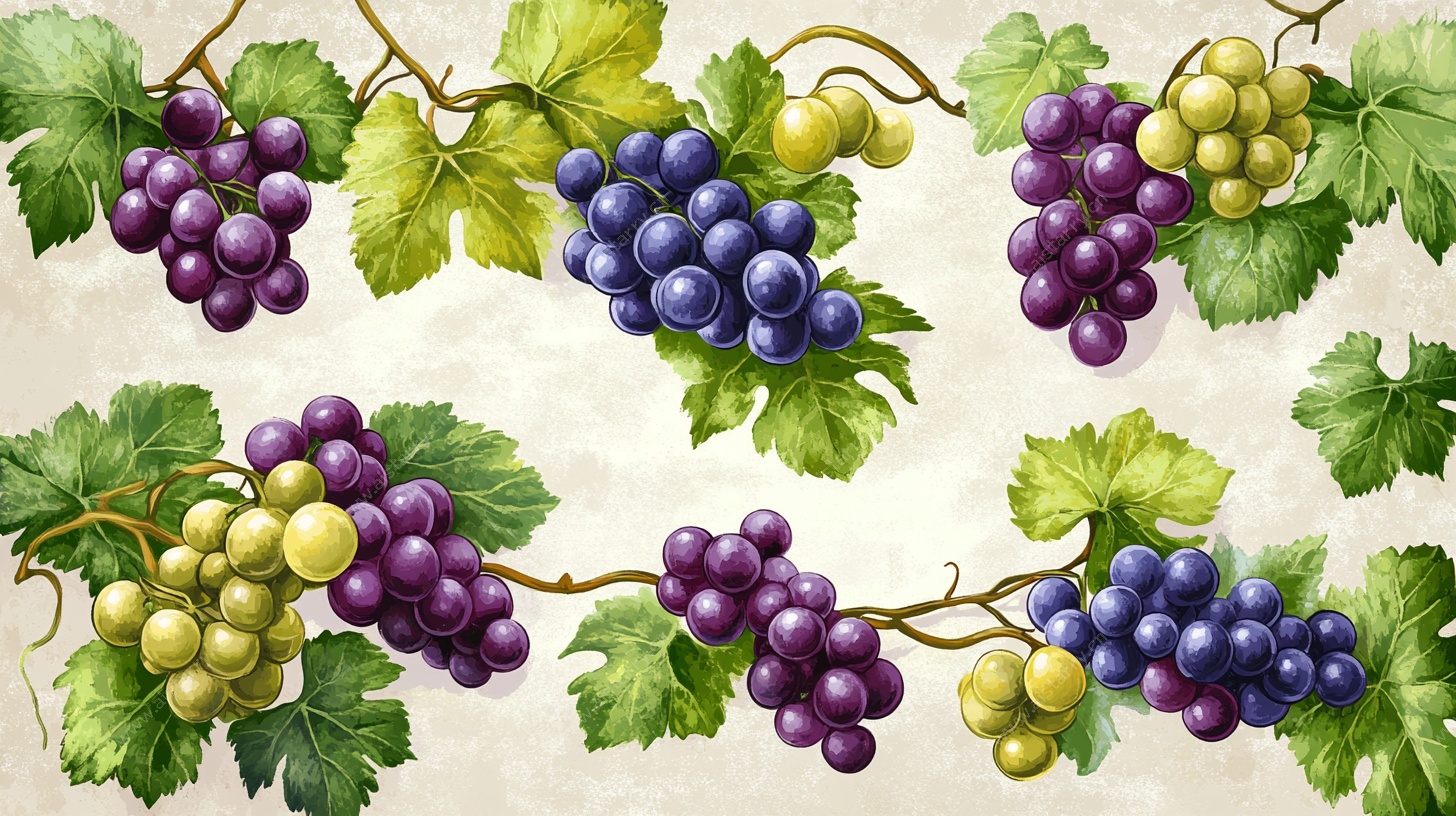 水彩葡萄藤蔓图案