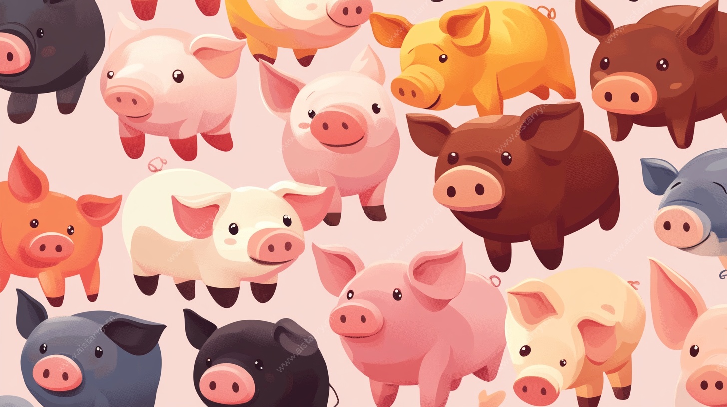 可爱多彩小猪图案集合