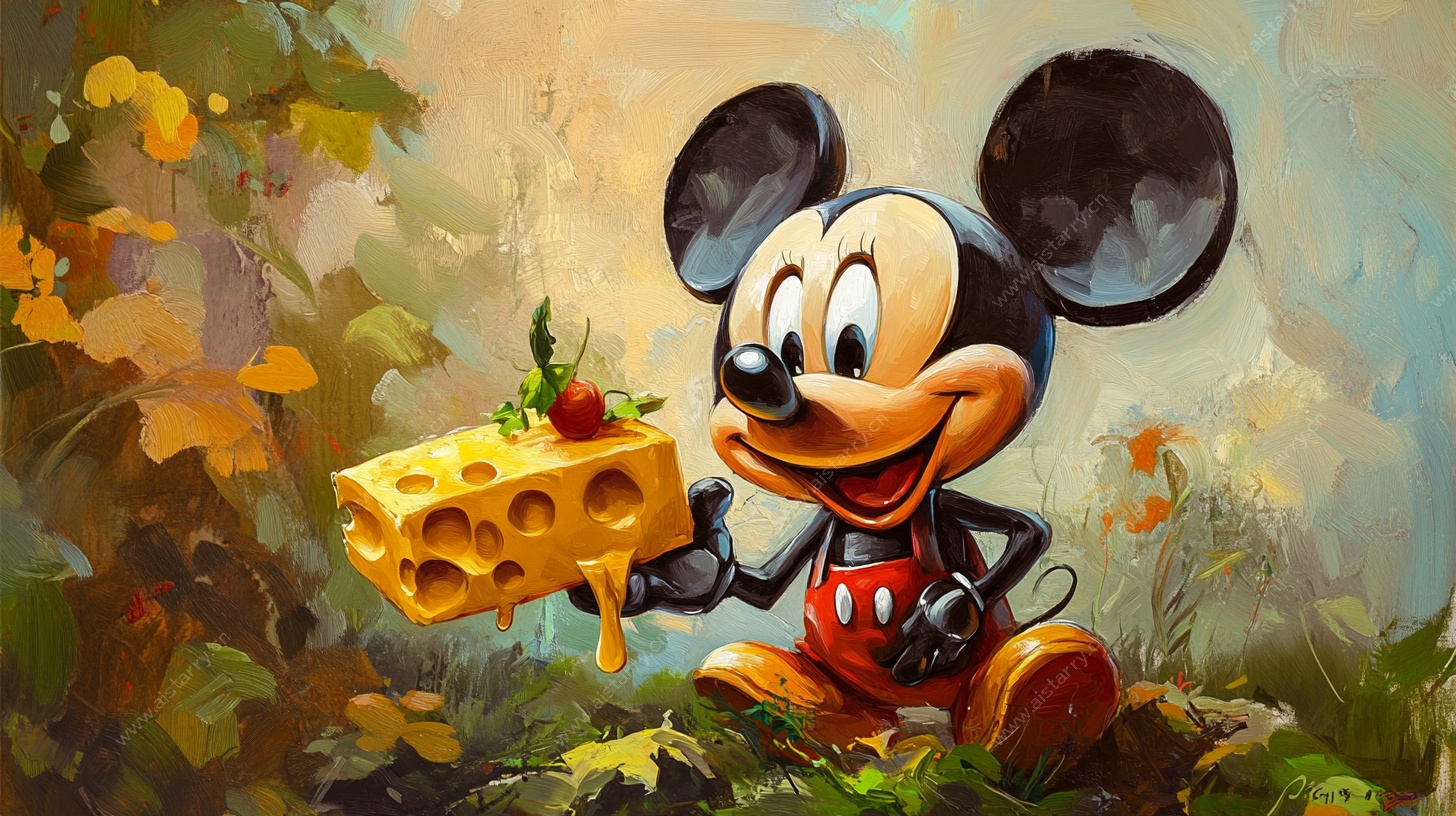 米奇手持奶酪的秋日场景