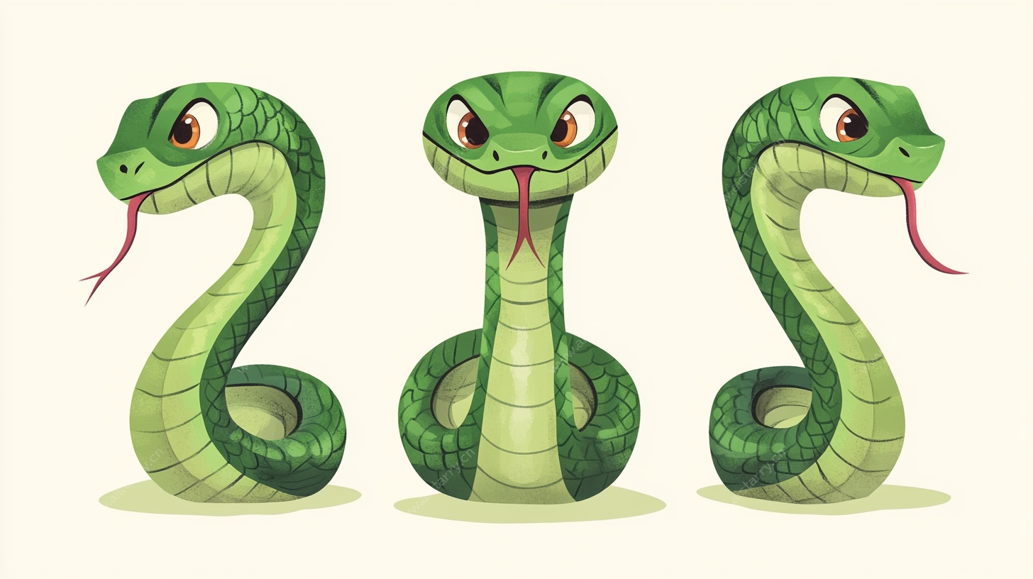 三只卡通绿蛇趣味形象