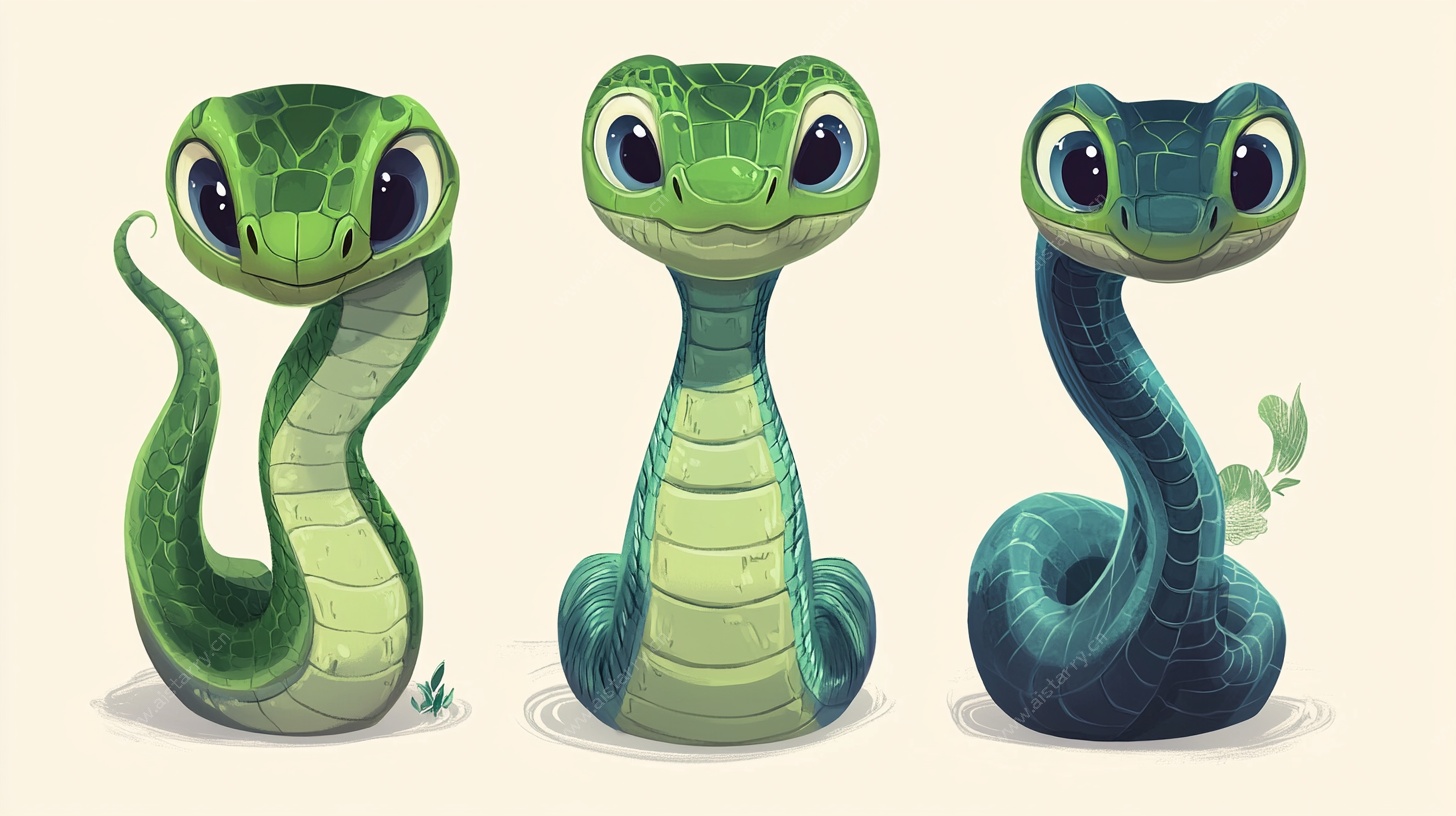 可爱三头小蛇卡通形象