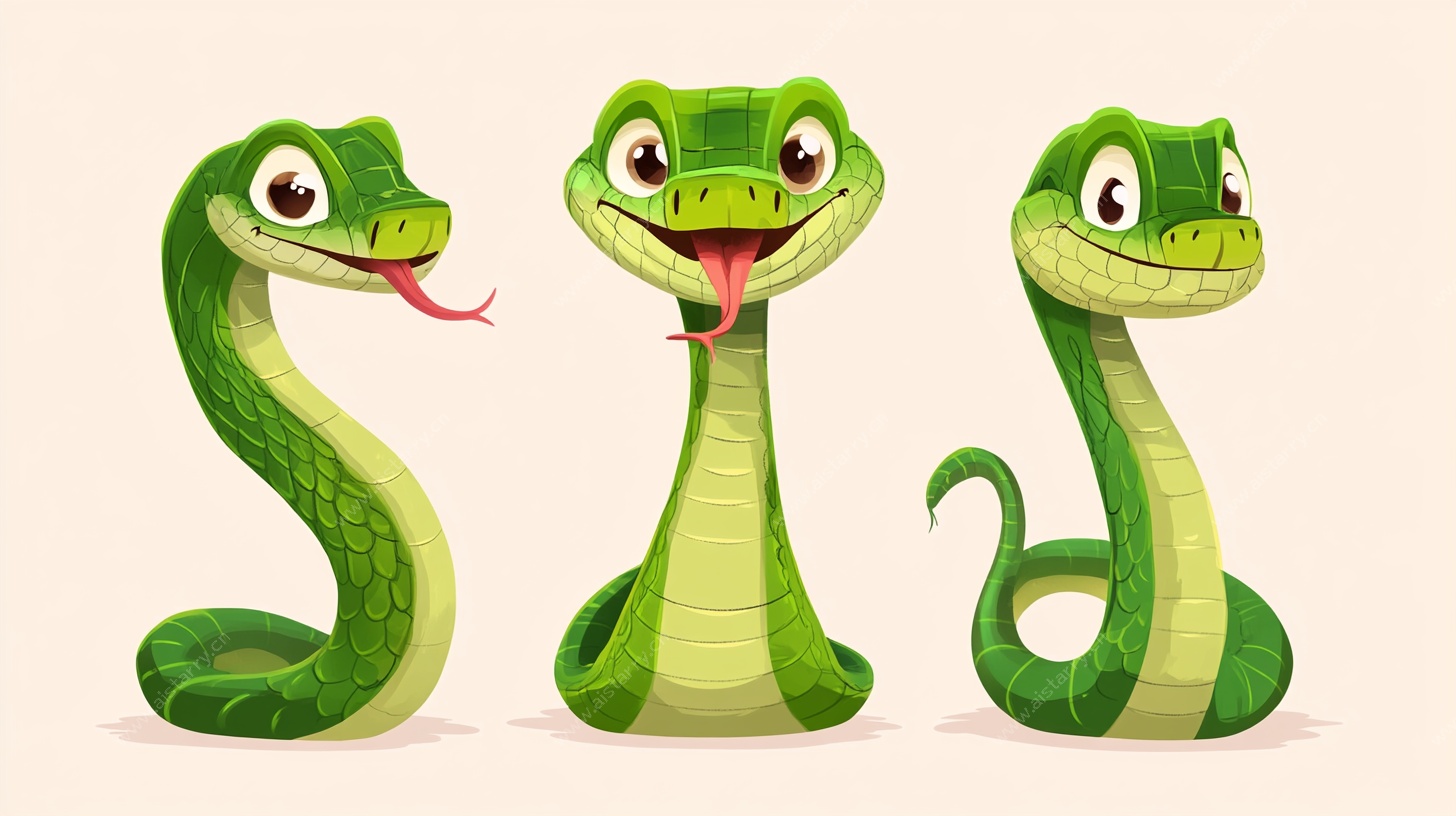 三只可爱卡通蛇形象