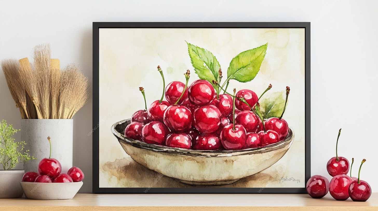 水彩樱桃静物画