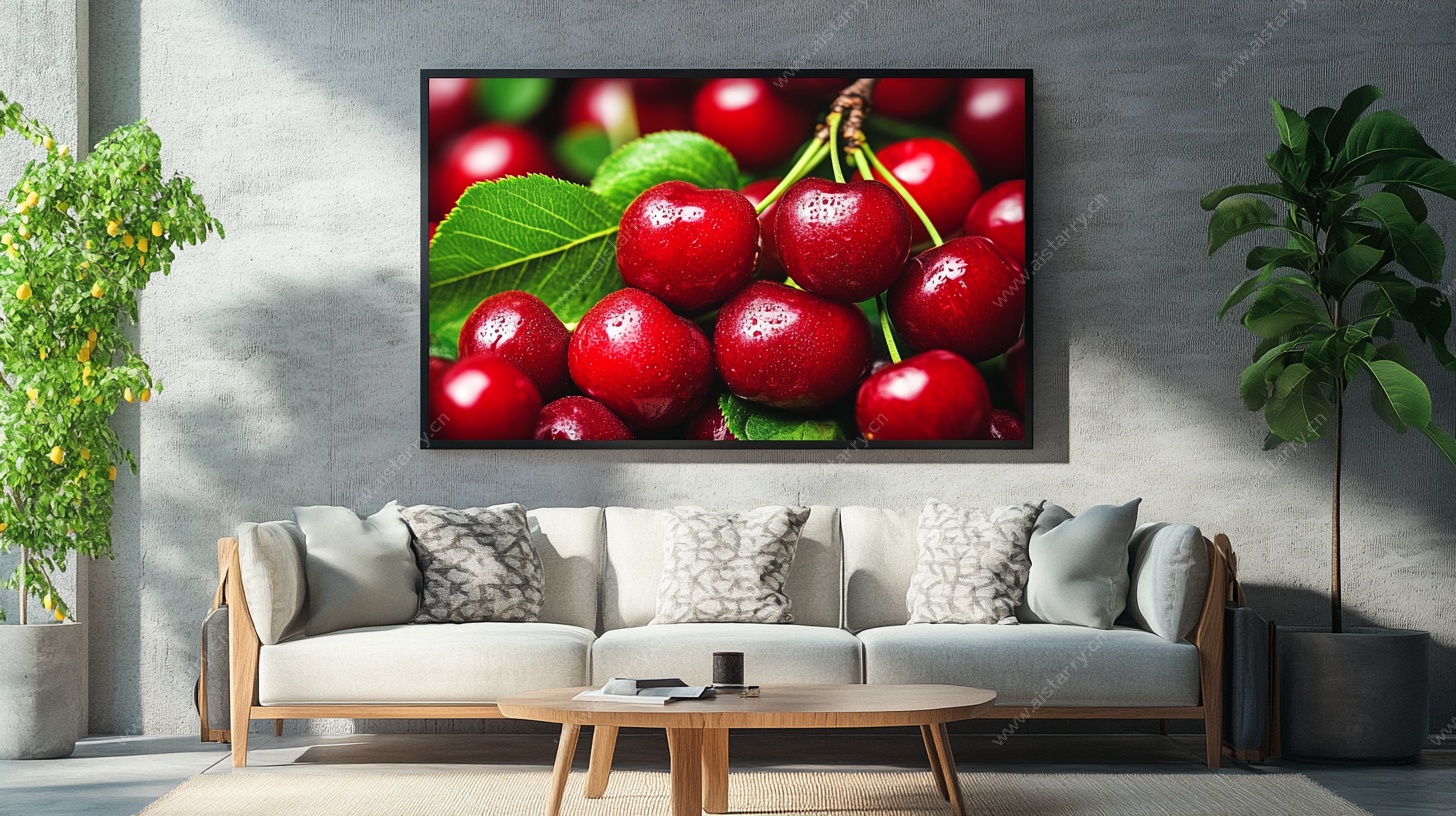 墙上樱桃画 点亮客厅氛围