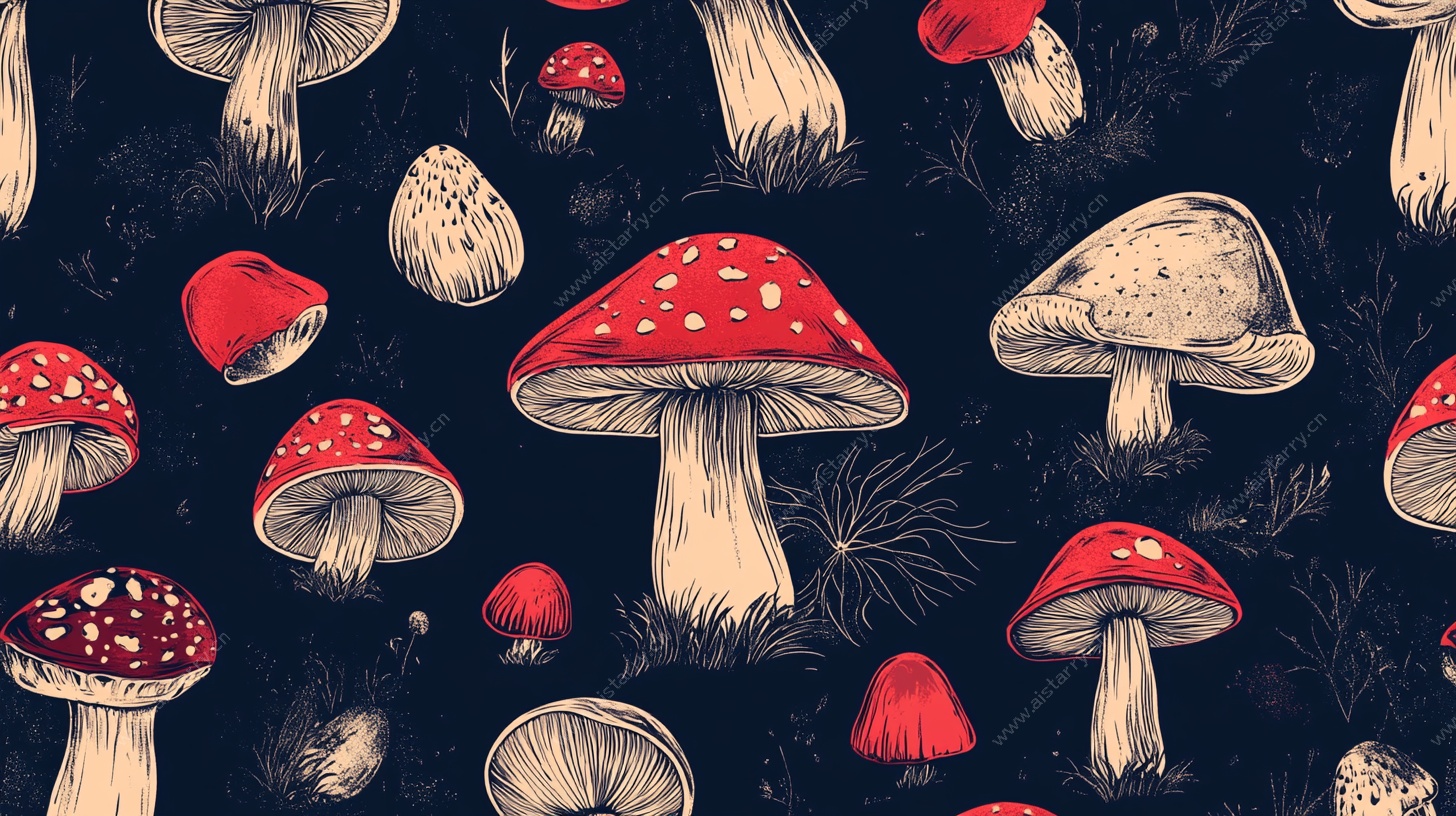 手绘蘑菇图案的奇幻背景图