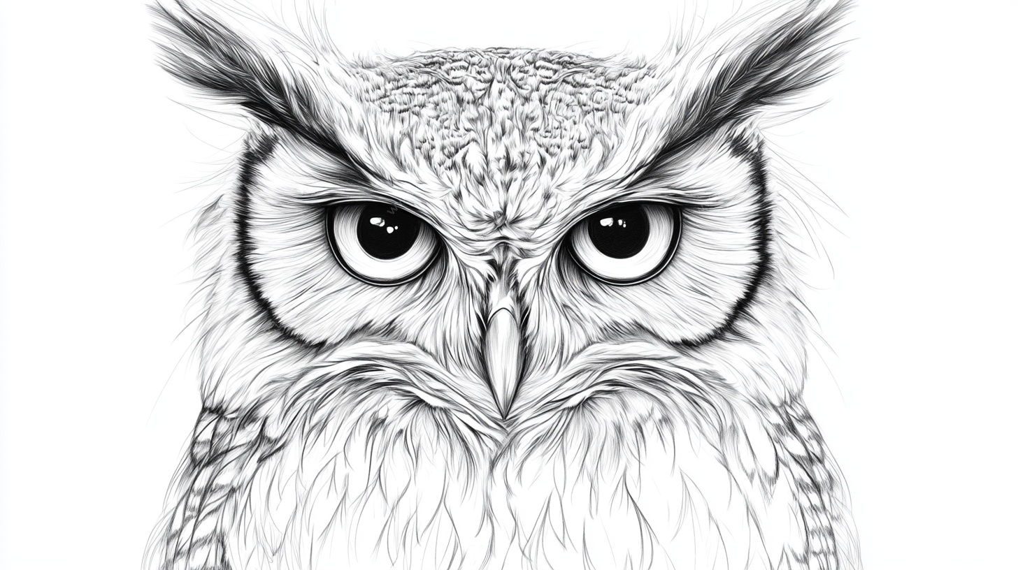 猫头鹰黑白线条艺术肖像
