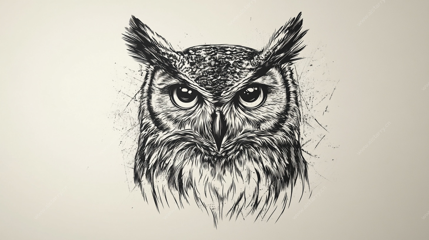 猫头鹰黑白手绘头像