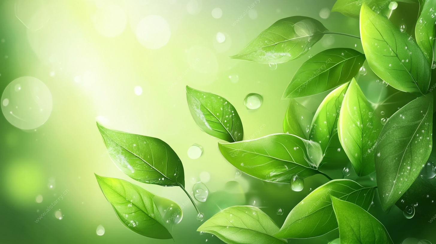 清新绿叶水滴背景图