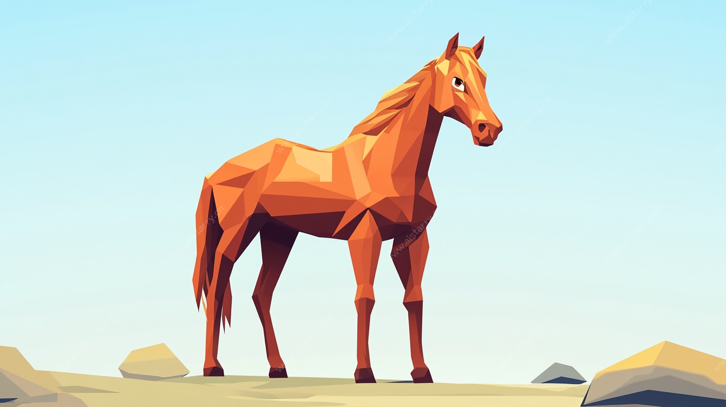 低多边形风格站立骏马图