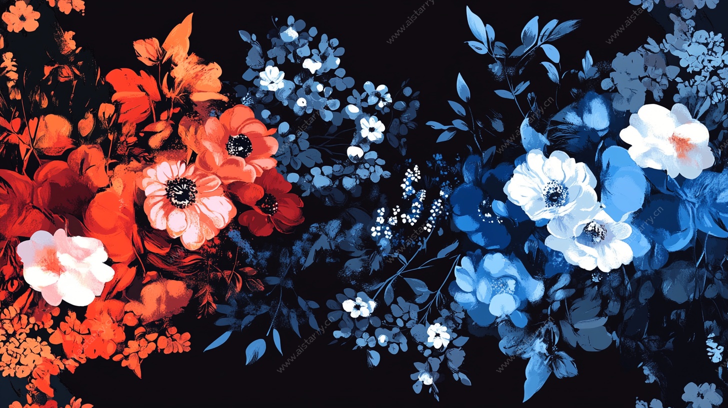 红蓝花卉图案背景图