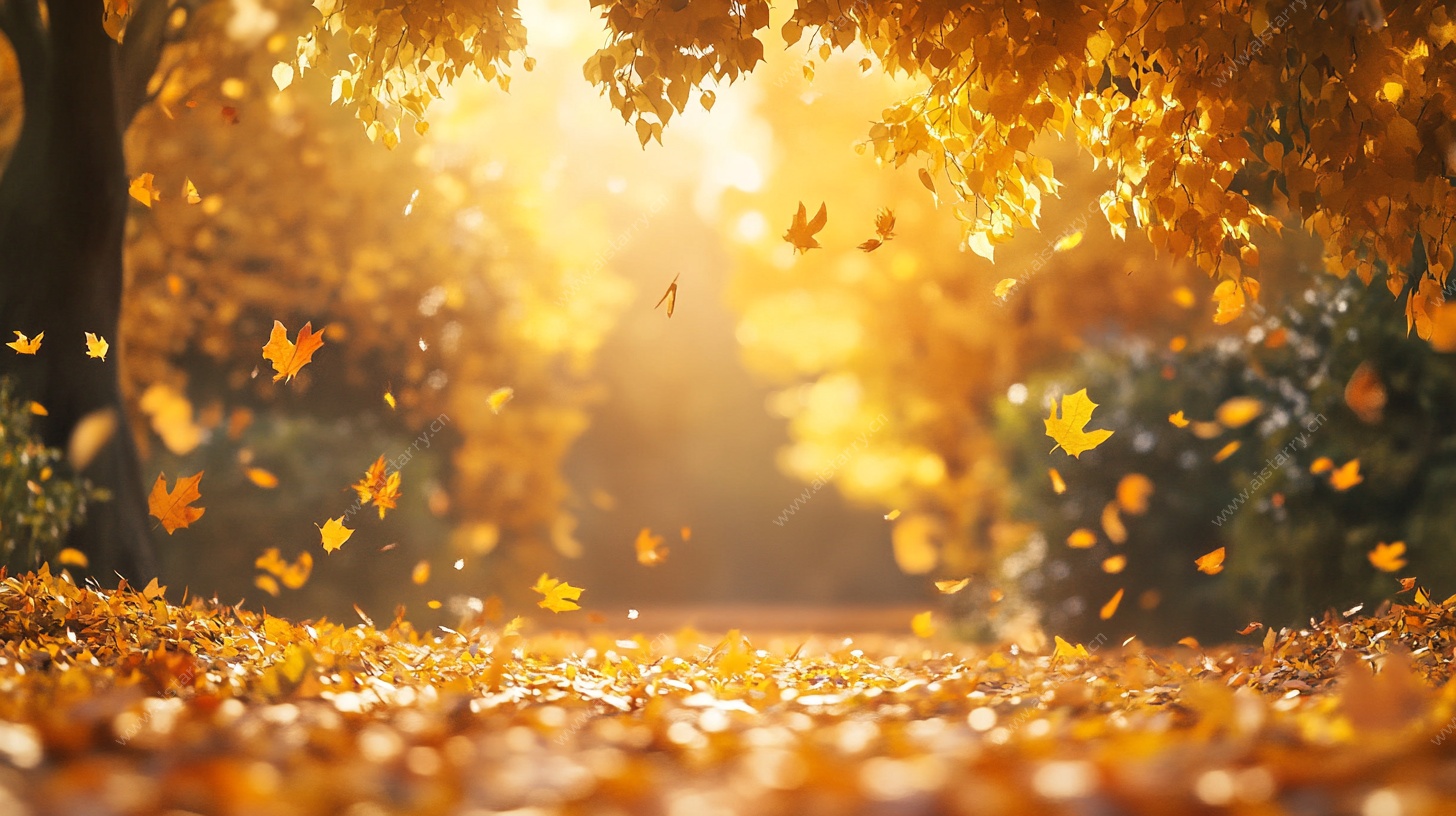 秋日落叶阳光梦幻场景