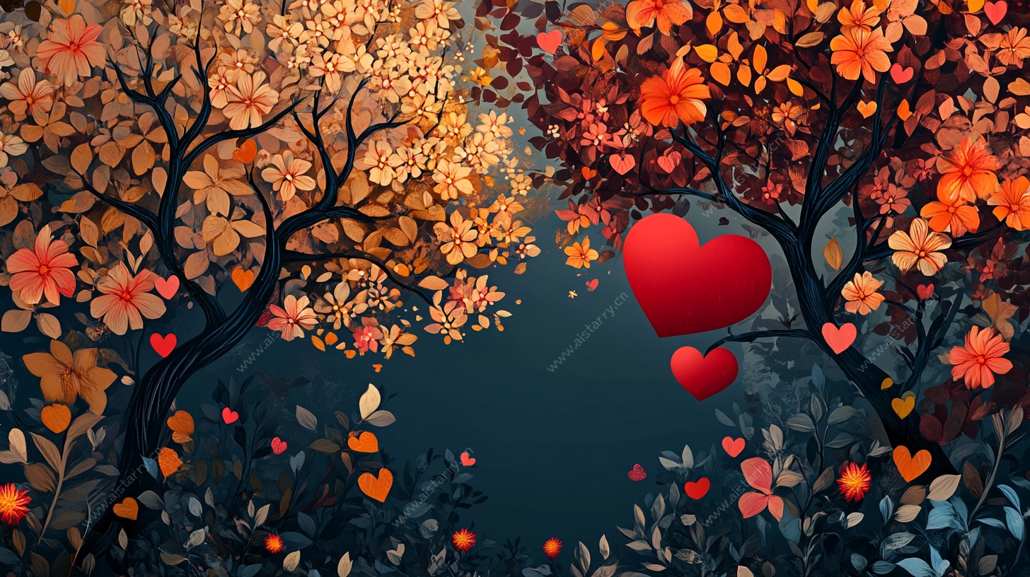 秋日爱心浪漫森林图景