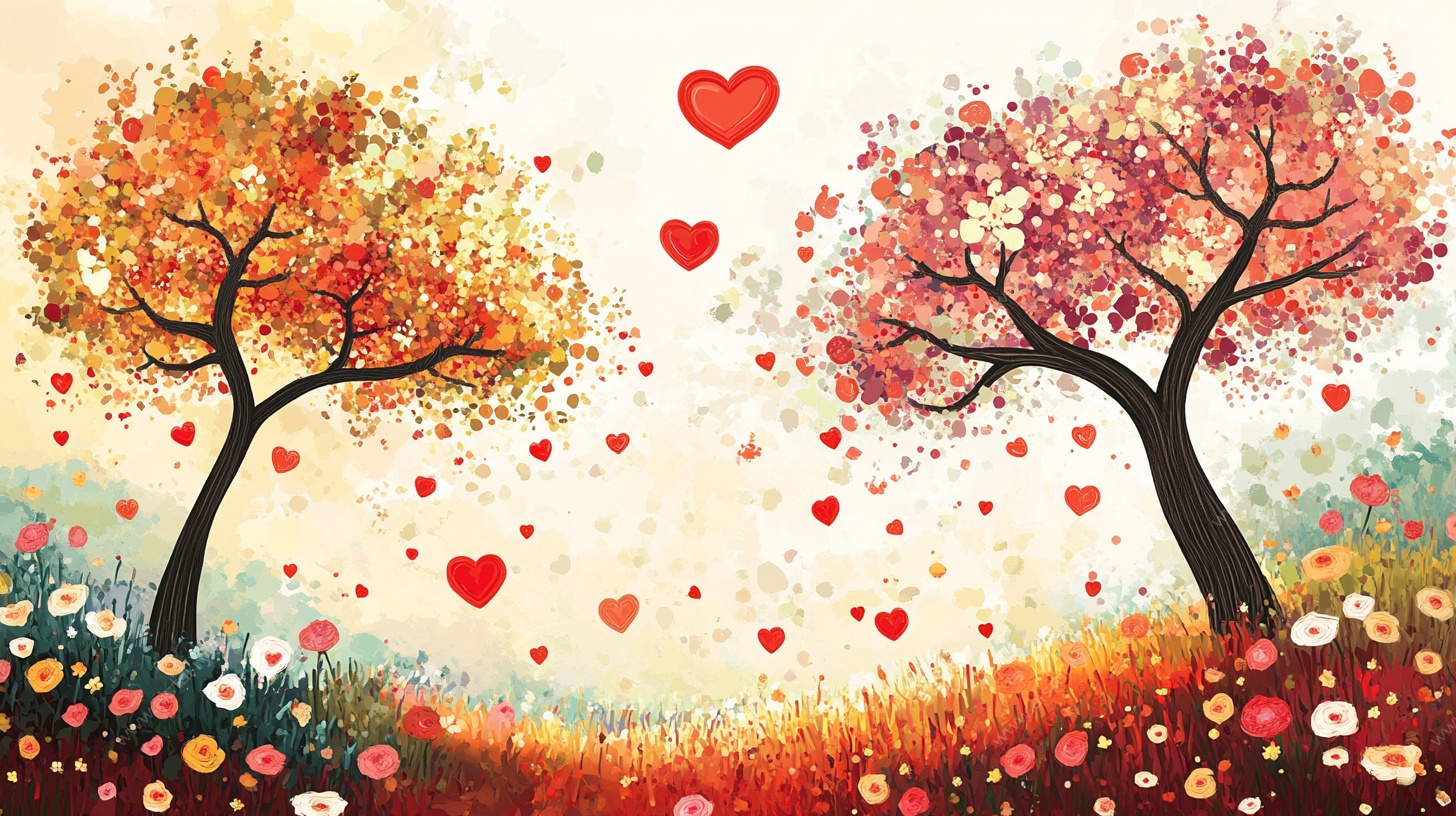 浪漫双树爱心梦幻场景
