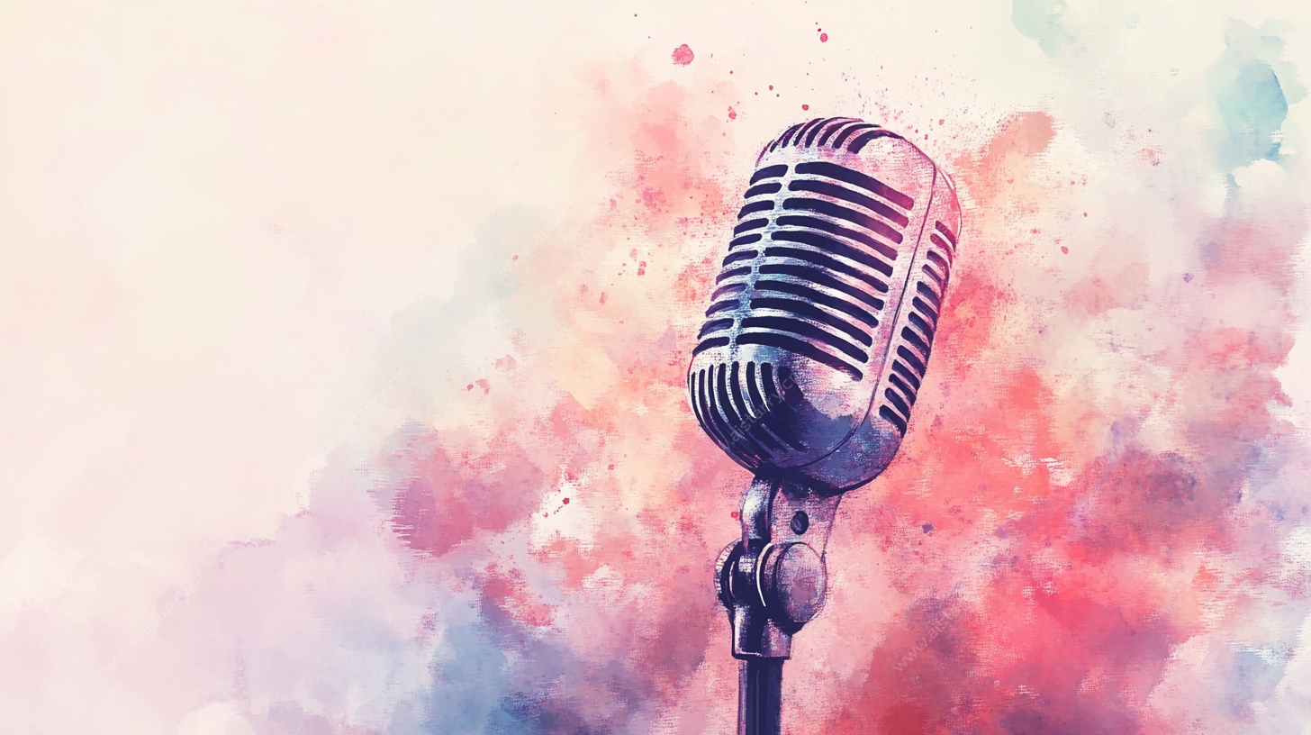 复古麦克风水彩艺术图