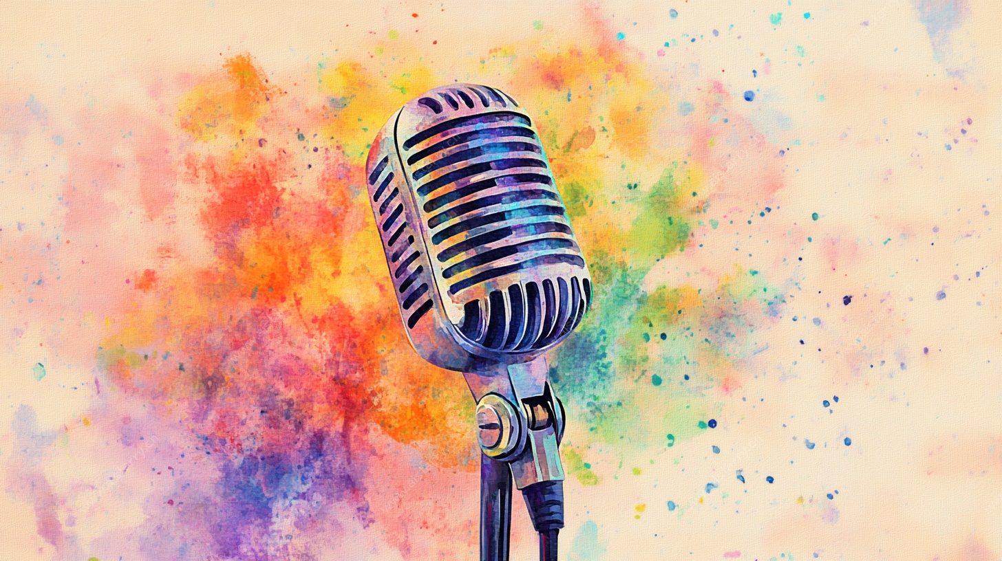 复古麦克风的多彩水彩绘