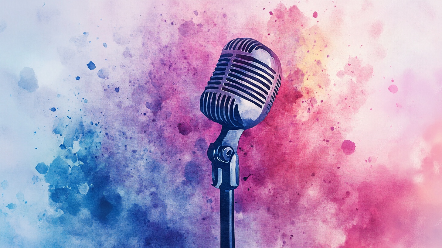 复古麦克风水彩艺术图