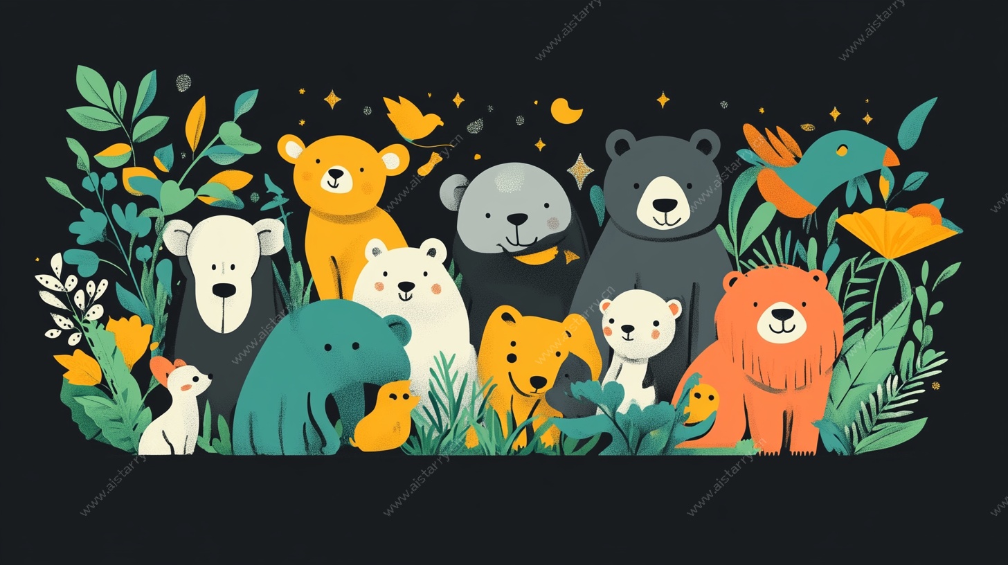 森林动物大聚会插画