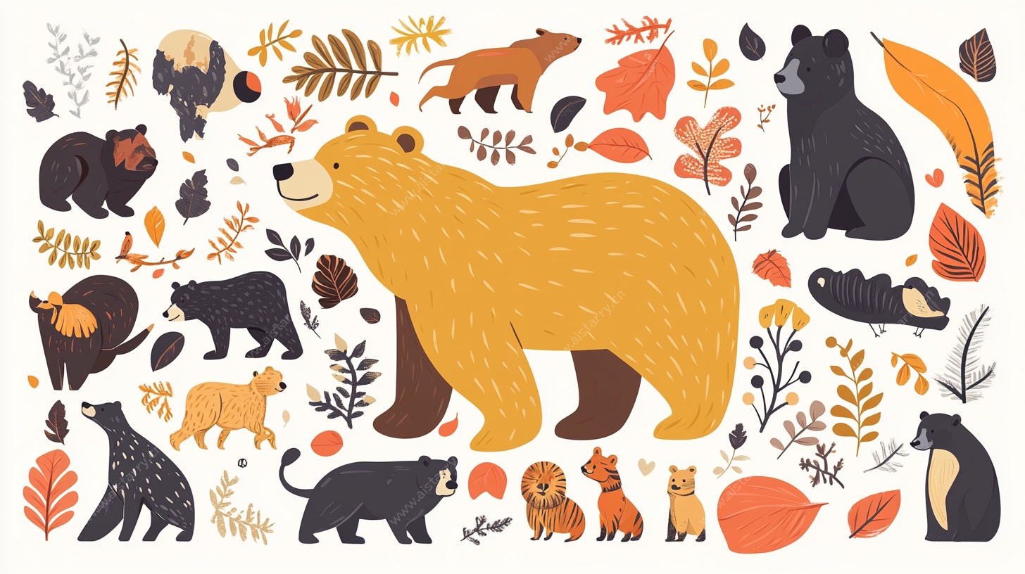 森林动物欢乐聚会插画