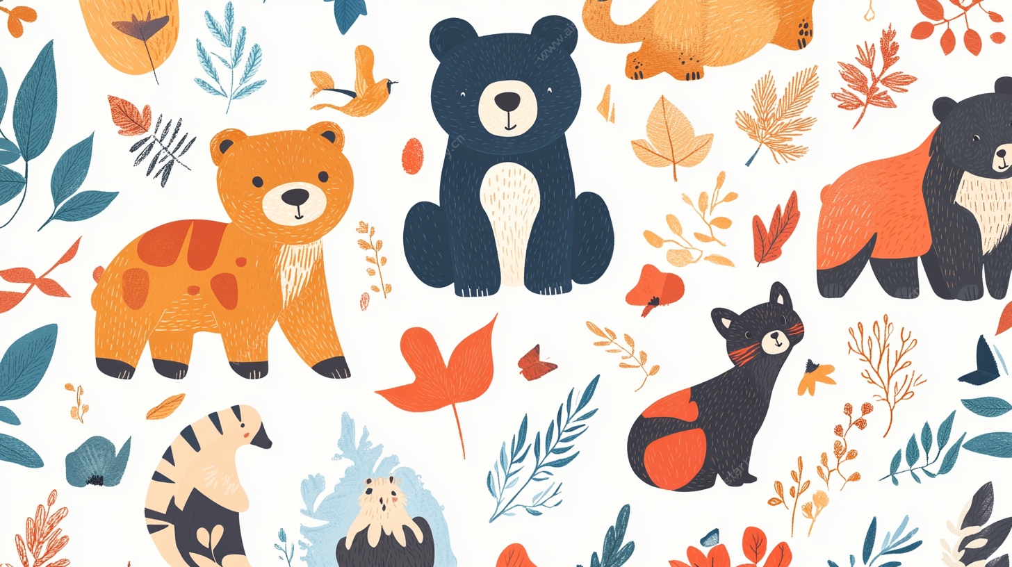 森林动物欢乐插画