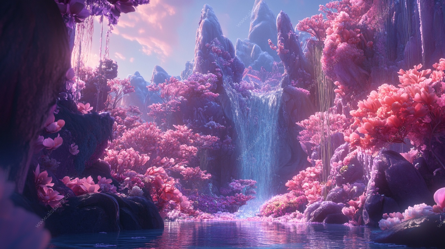 梦幻粉紫奇幻山水景观