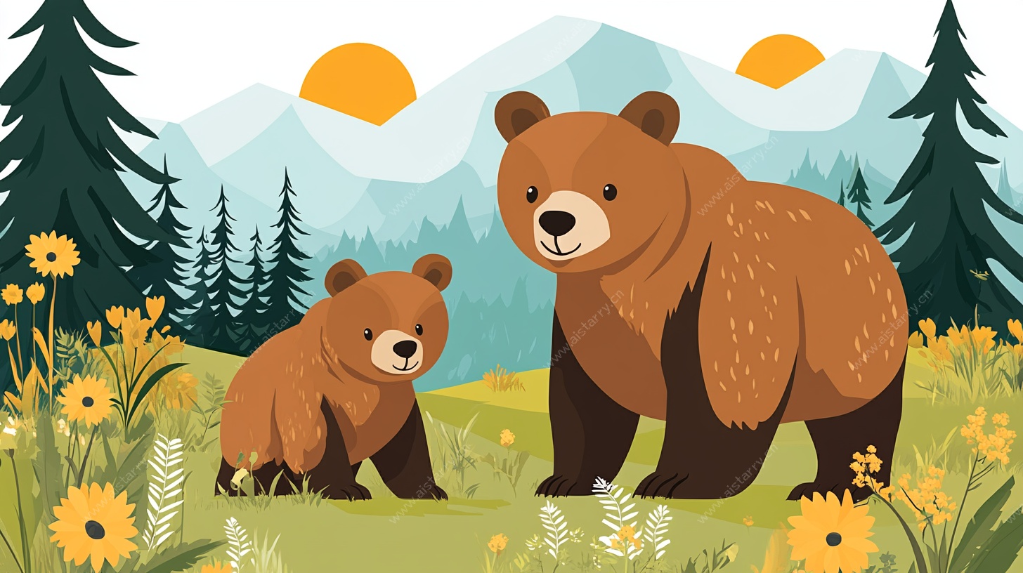 熊妈妈与小熊的森林漫步