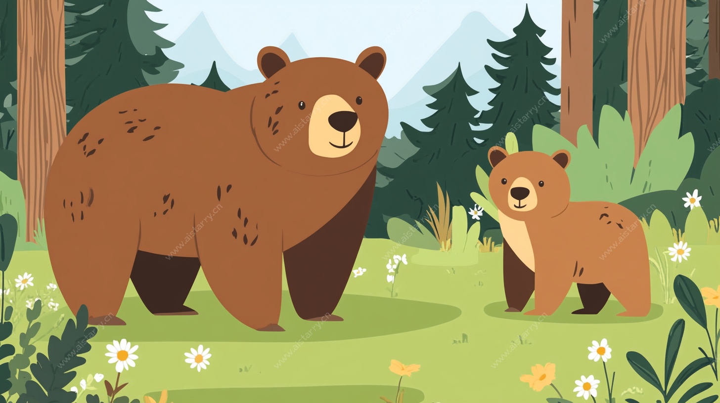 森林中的熊母子