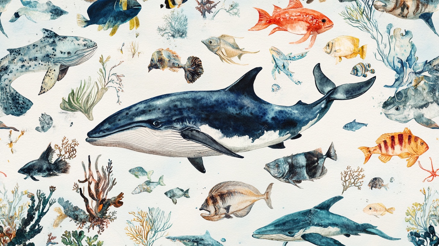 海洋生物水彩插画