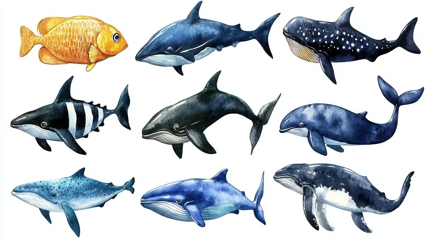 水彩海洋生物插画集合