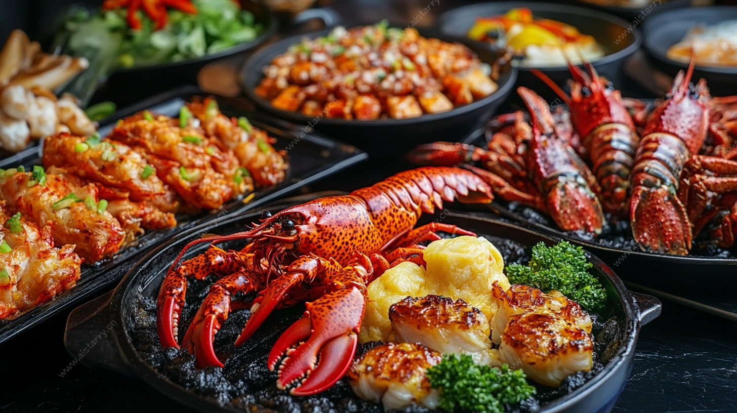 丰盛海鲜美食拼盘