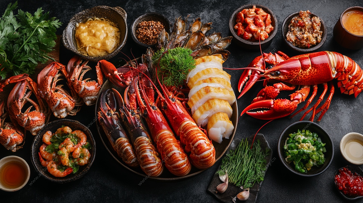 丰盛海鲜大餐摆盘展示