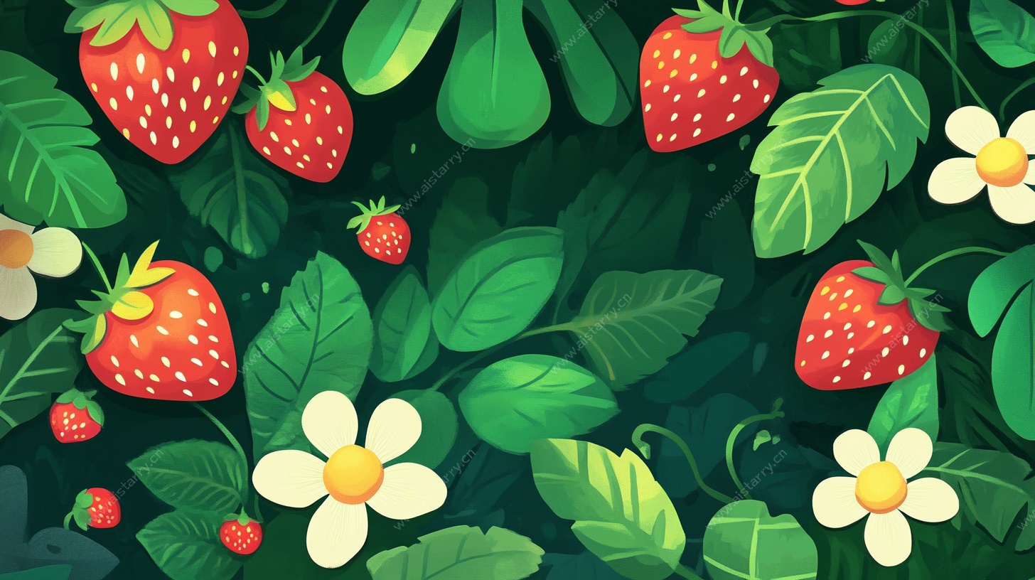 草莓花丛插画
