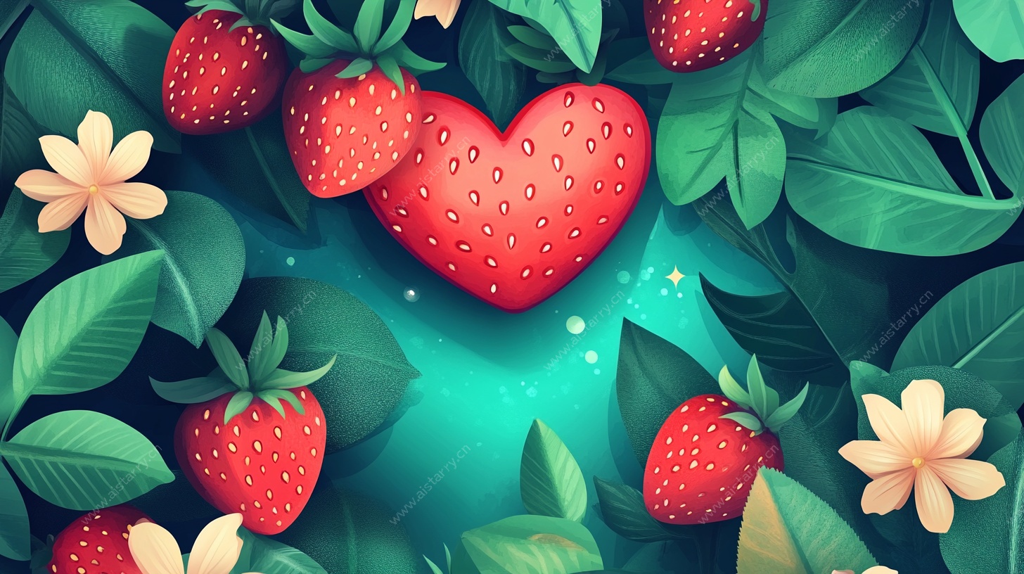 草莓爱心插画
