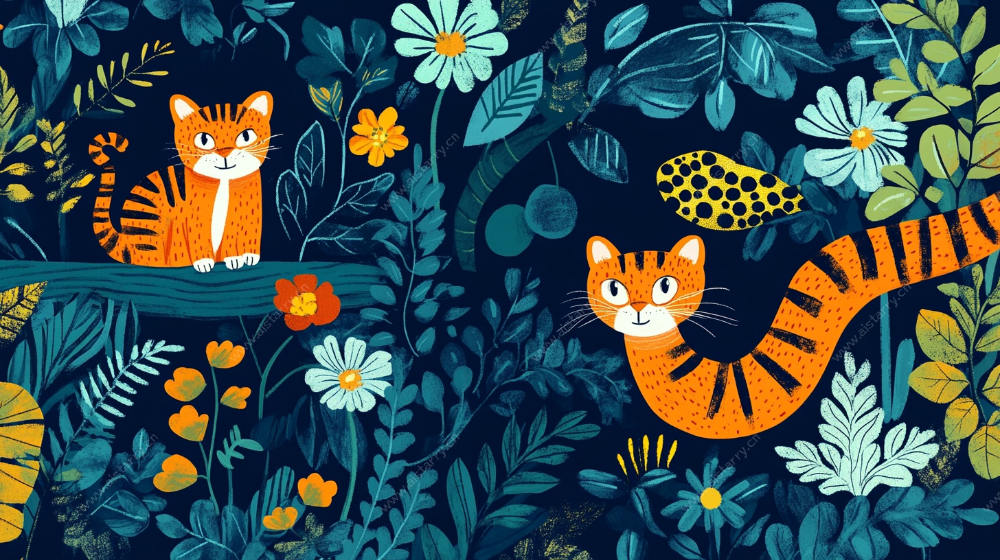 两只萌虎的森林奇幻图景