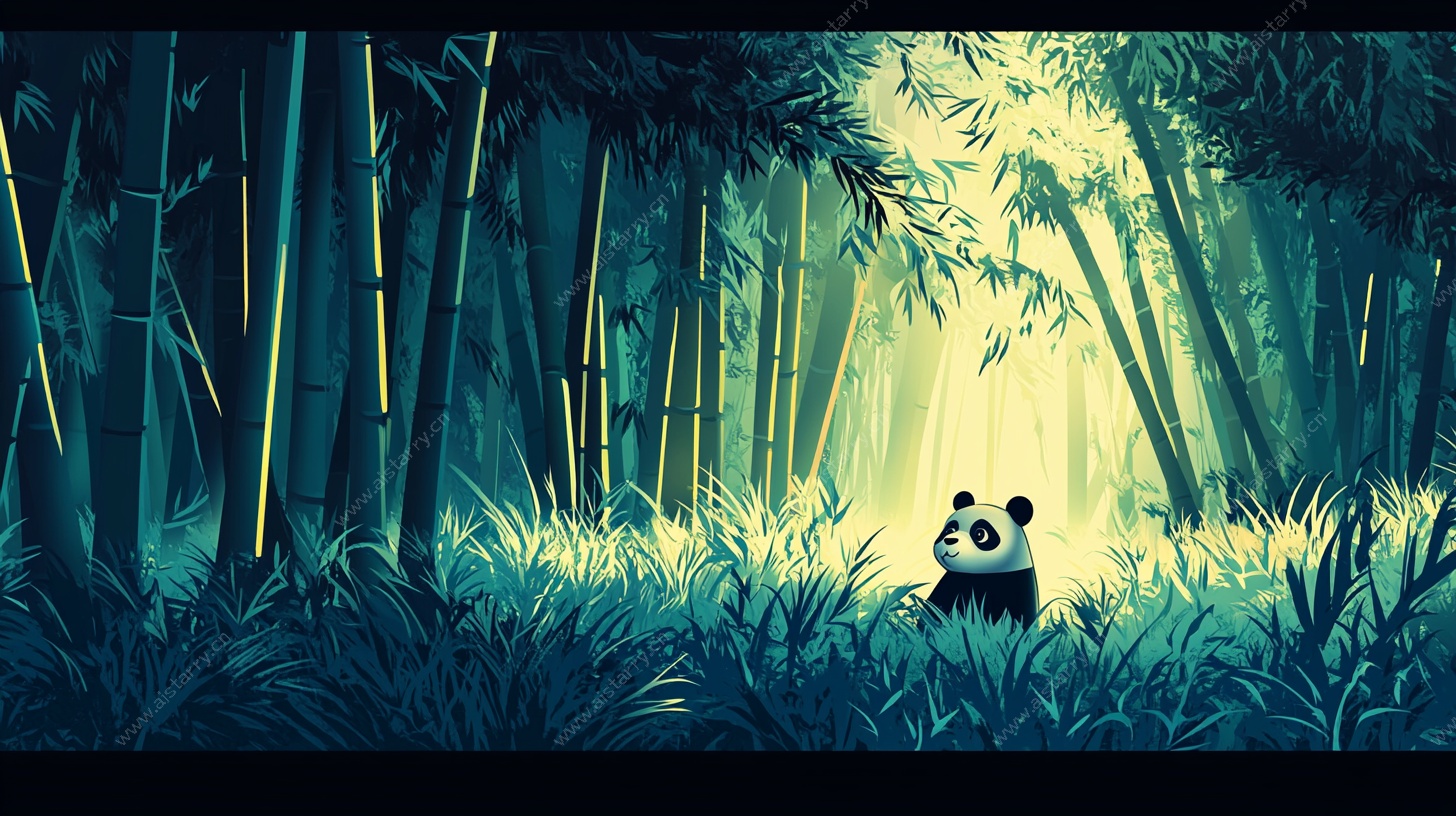 竹林中的熊猫梦幻场景