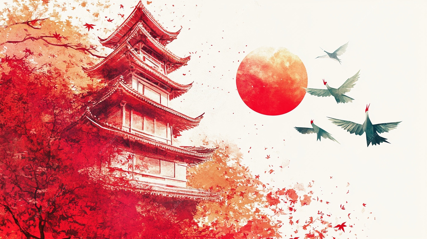 秋日飞檐古塔图