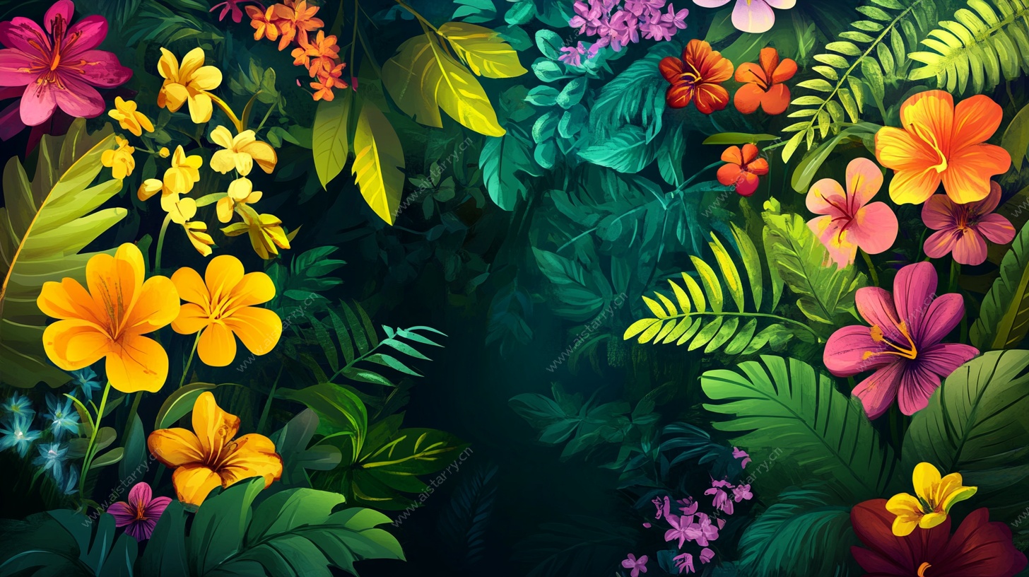 热带花卉丛林梦幻背景图