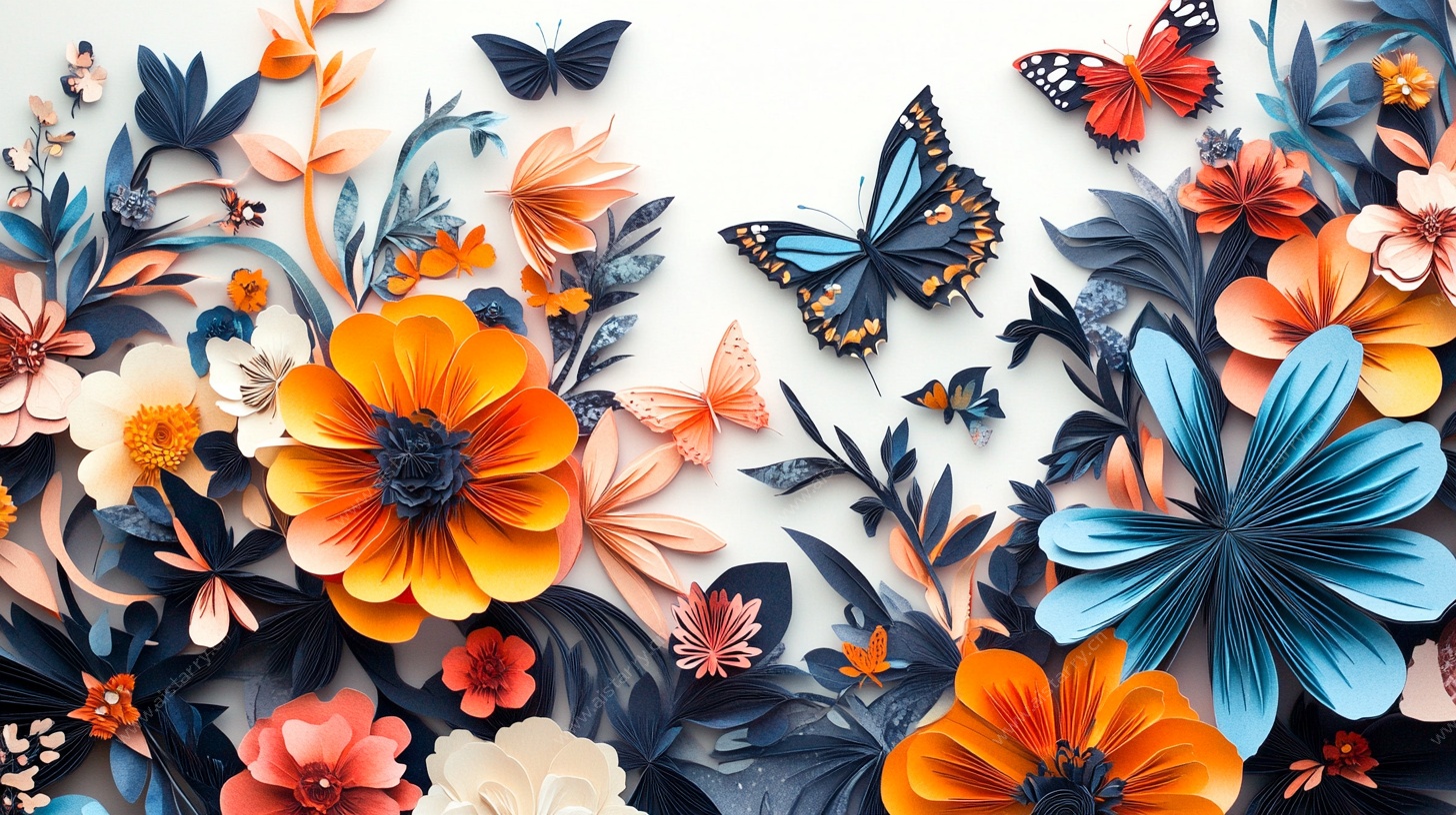 纸艺花卉蝴蝶装饰画