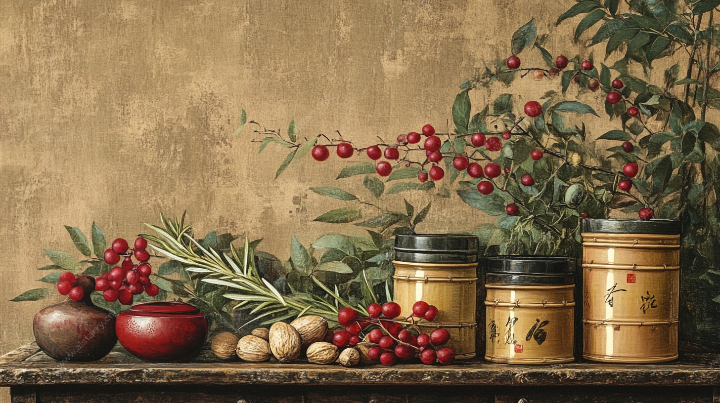 复古静物 瓶罐与鲜果绿植