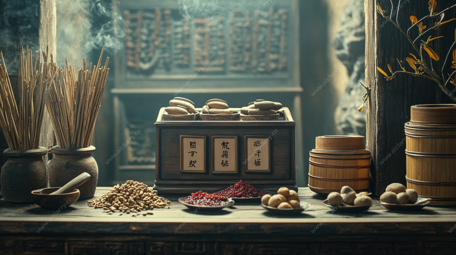 古风中药铺静物陈列图