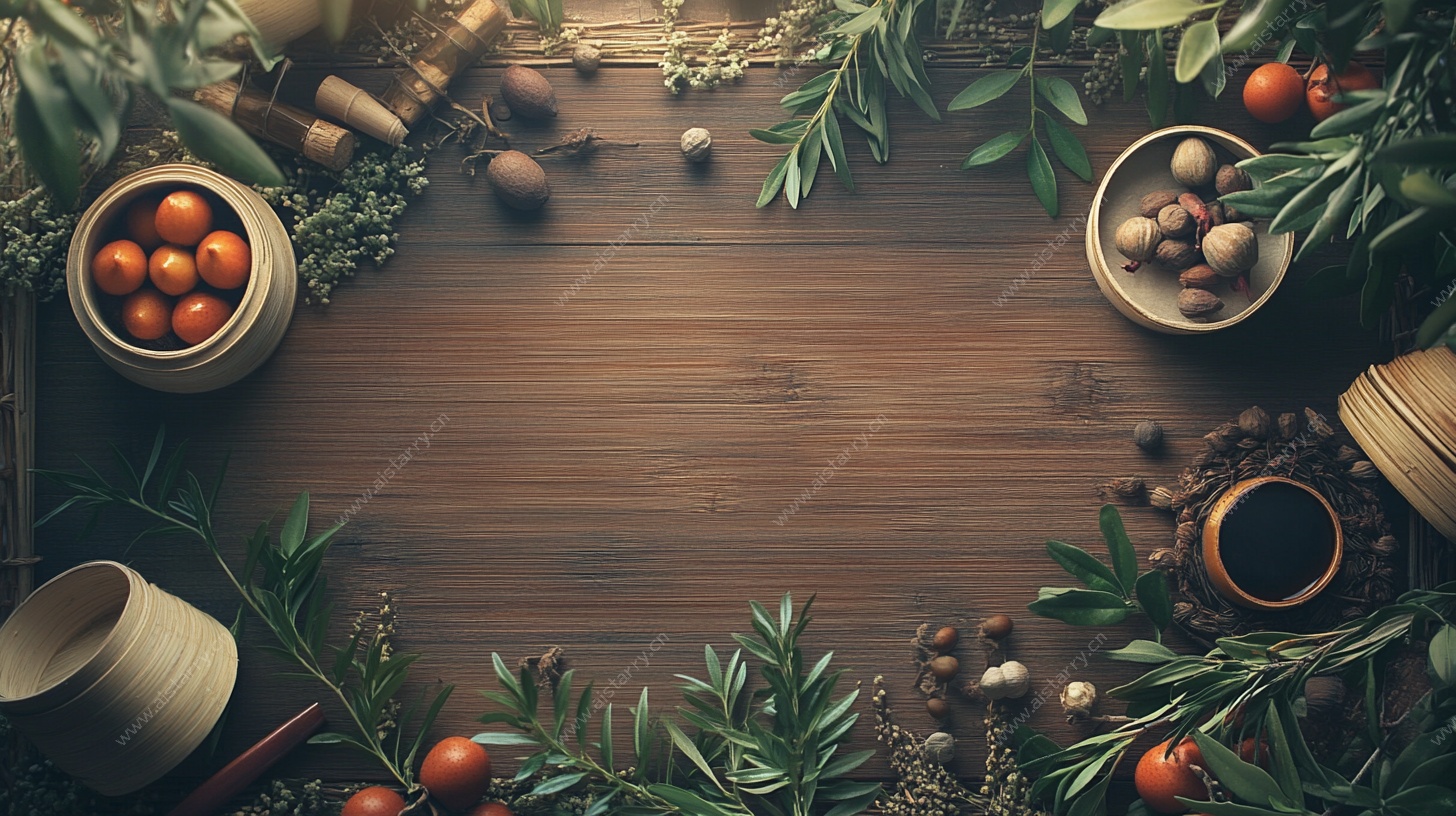 木质桌面的自然装饰静物